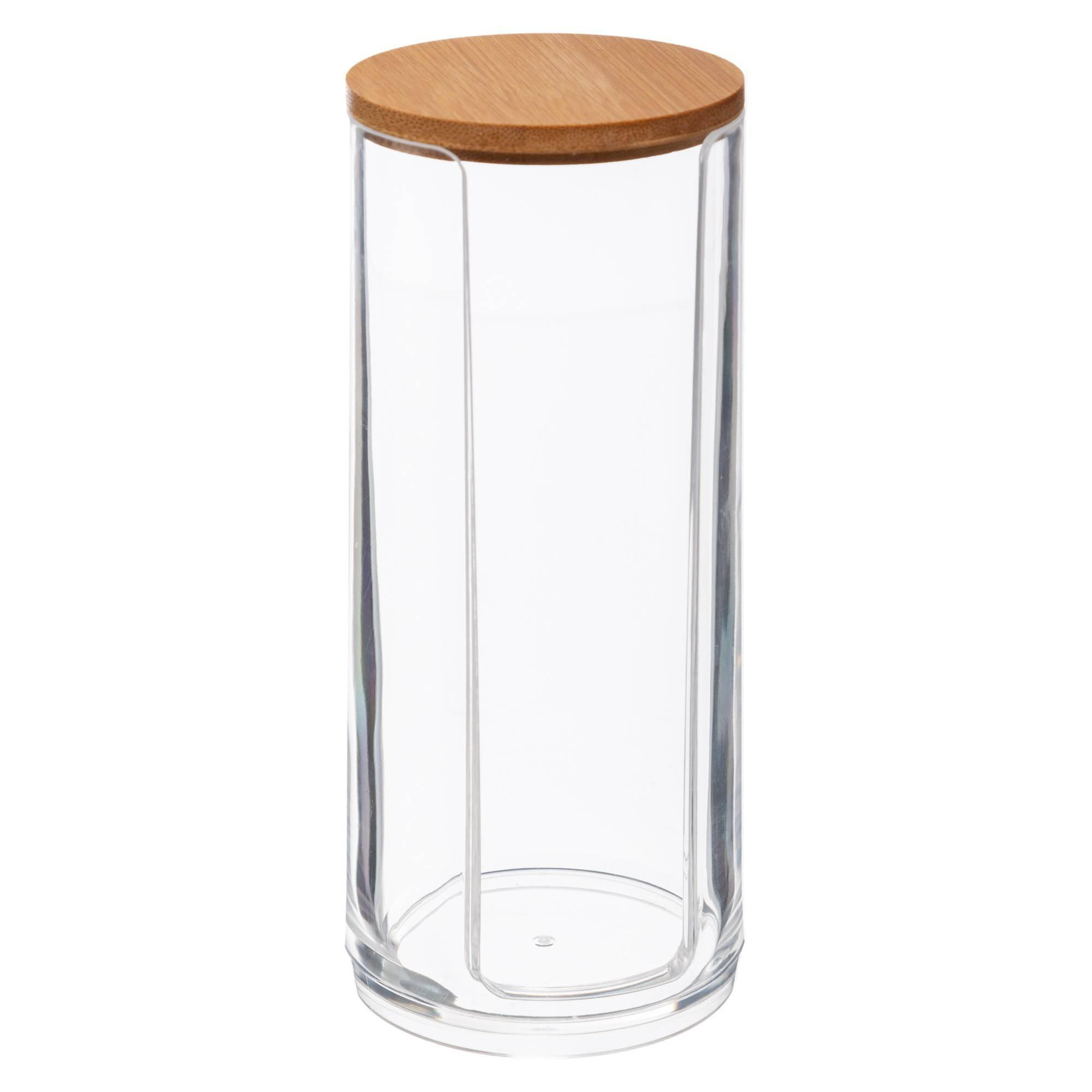 WATTEPADSPENDER Bambus-Deckel Selena 7,5/7,5/17,6 cm - Transparent, Kunststoff (7.5/17.6/7.5cm) - 5five Simply Smart