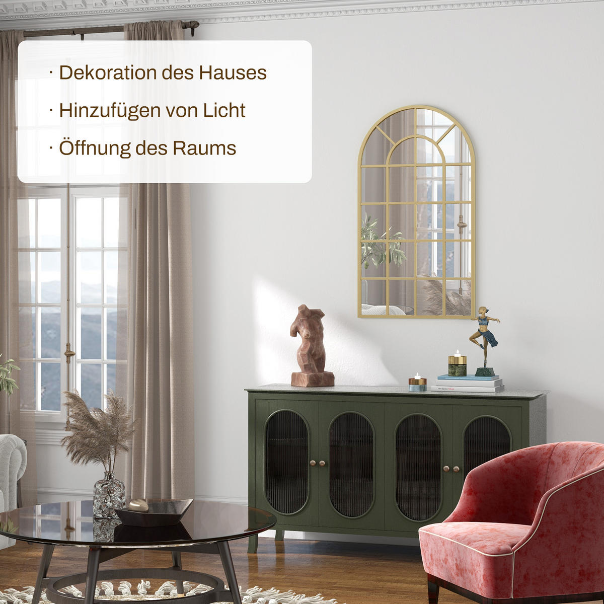 WANDSPIEGEL Garderobenspiegel 110 x 65cm Flurspiegel mit Metallrahmen - Goldfarben, Glas (65/2.5/110cm) - HOMCOM