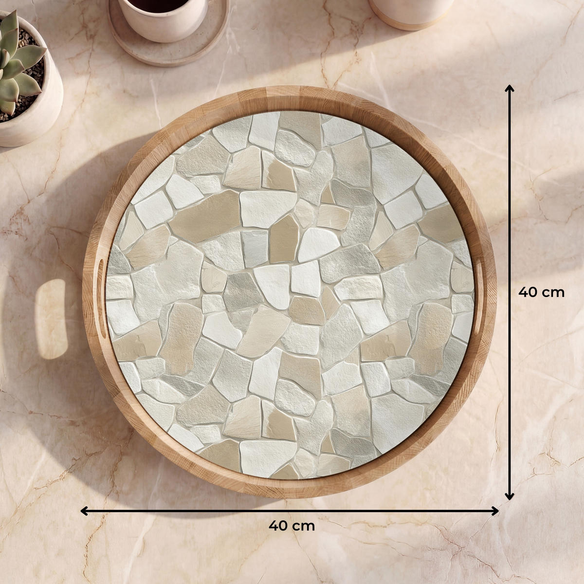 TABLETT - Mosaik - Steine - Beige - 40x40 cm - Beige, Holz (40/5/5cm) - OnlyWow