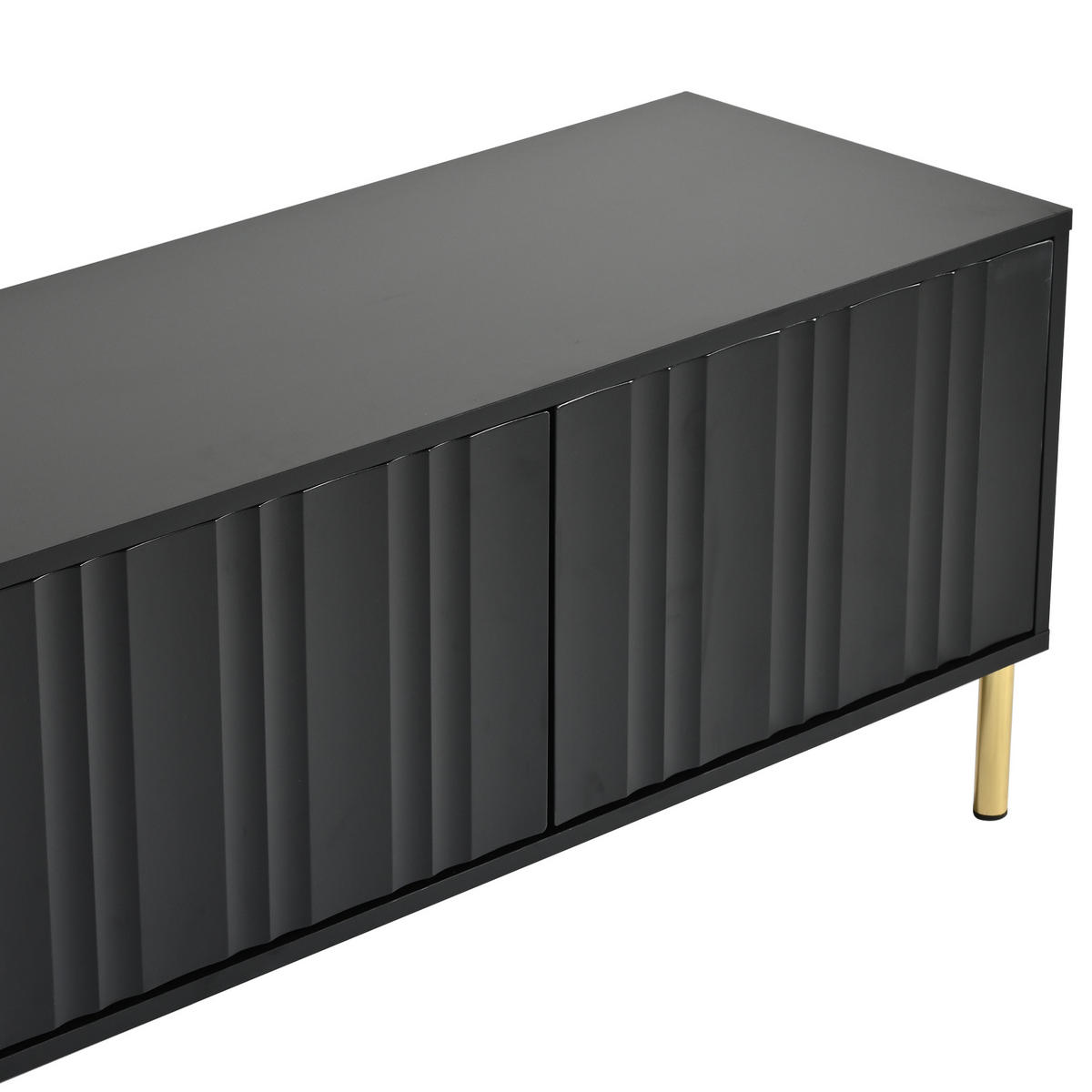 LOWBOARD in Schwarz mit goldenen Tischbeinen für Wohnzimmer, B190/T38/H48 cm - Goldfarben/Schwarz, Holzwerkstoff/Metall (190/48/38cm) - STILVORA