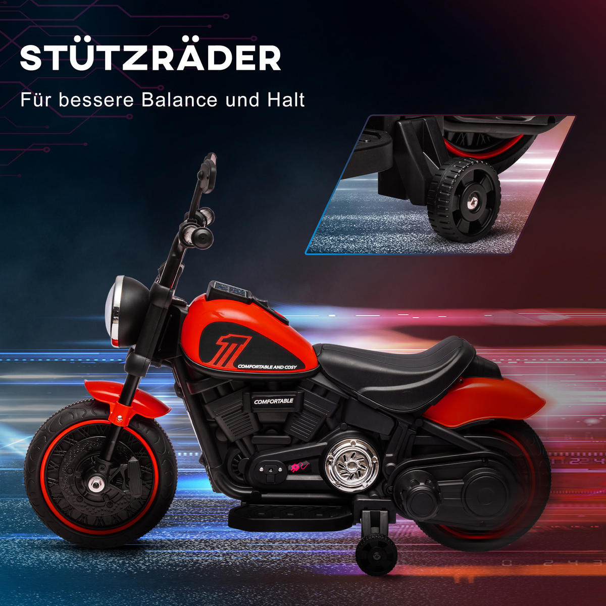 ELEKTROMOTORRAD - Rot/Schwarz, Kunststoff/Metall (76/42/57cm) - HOMCOM