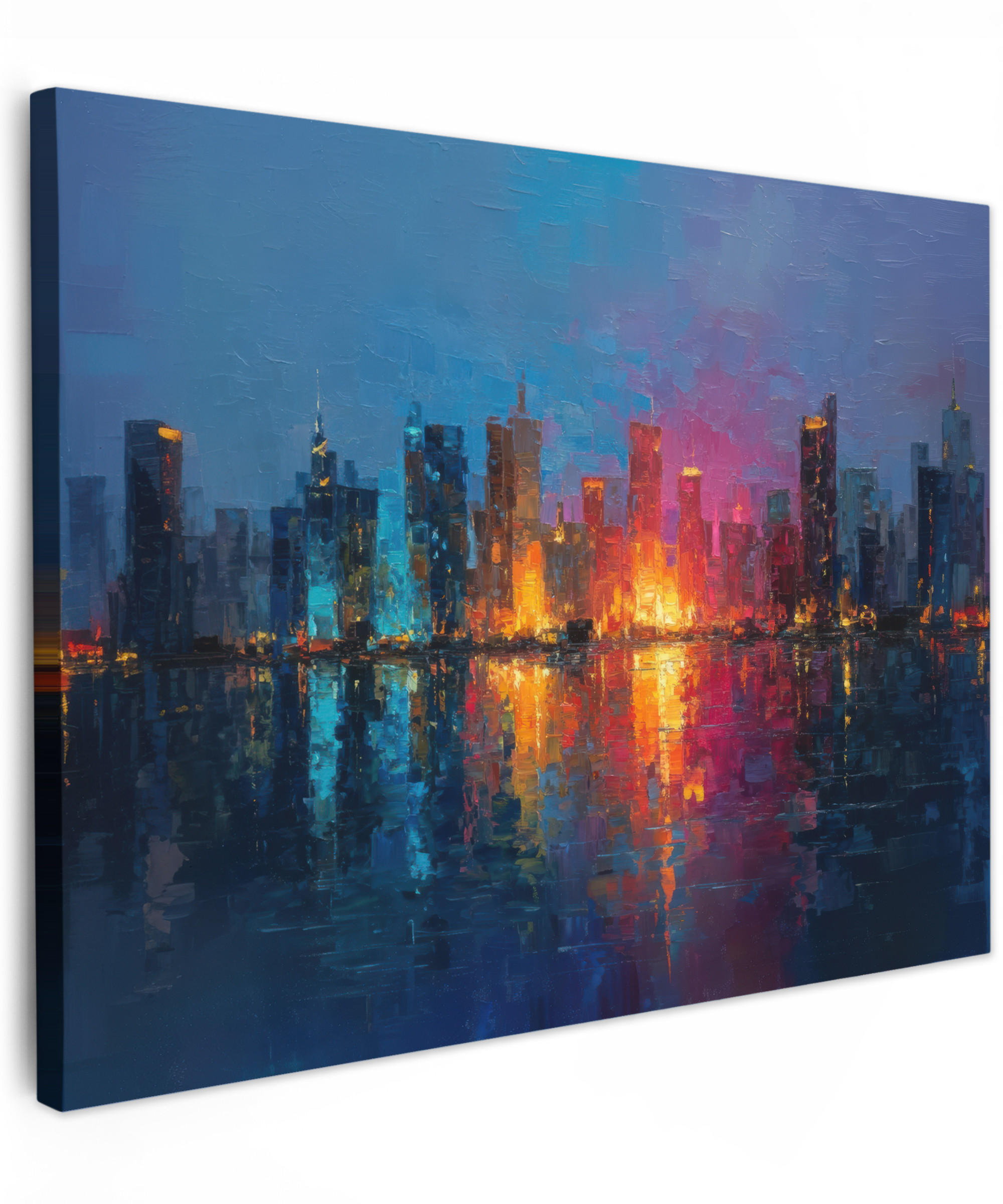 LEINWANDBILD Skyline - Pinselstriche - Dunkelblau - Leuchtend Wandbilder 80x60 cm - Blau, Textil (80/60cm) - MuchoWow
