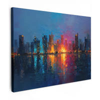 LEINWANDBILD Skyline - Pinselstriche - Dunkelblau - Leuchtend Wandbilder 80x60 cm - Blau, Textil (80/60cm) - MuchoWow