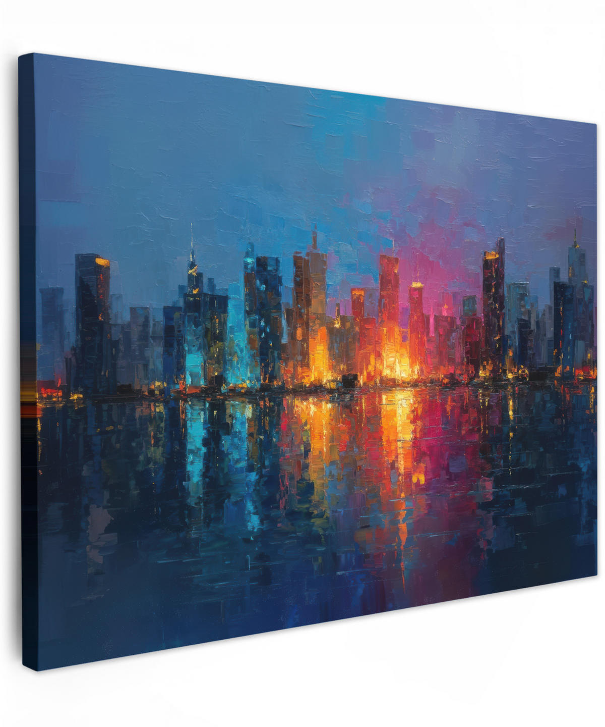 LEINWANDBILD Skyline - Pinselstriche - Dunkelblau - Leuchtend Wandbilder 80x60 cm - Blau, Textil (80/60cm) - MuchoWow