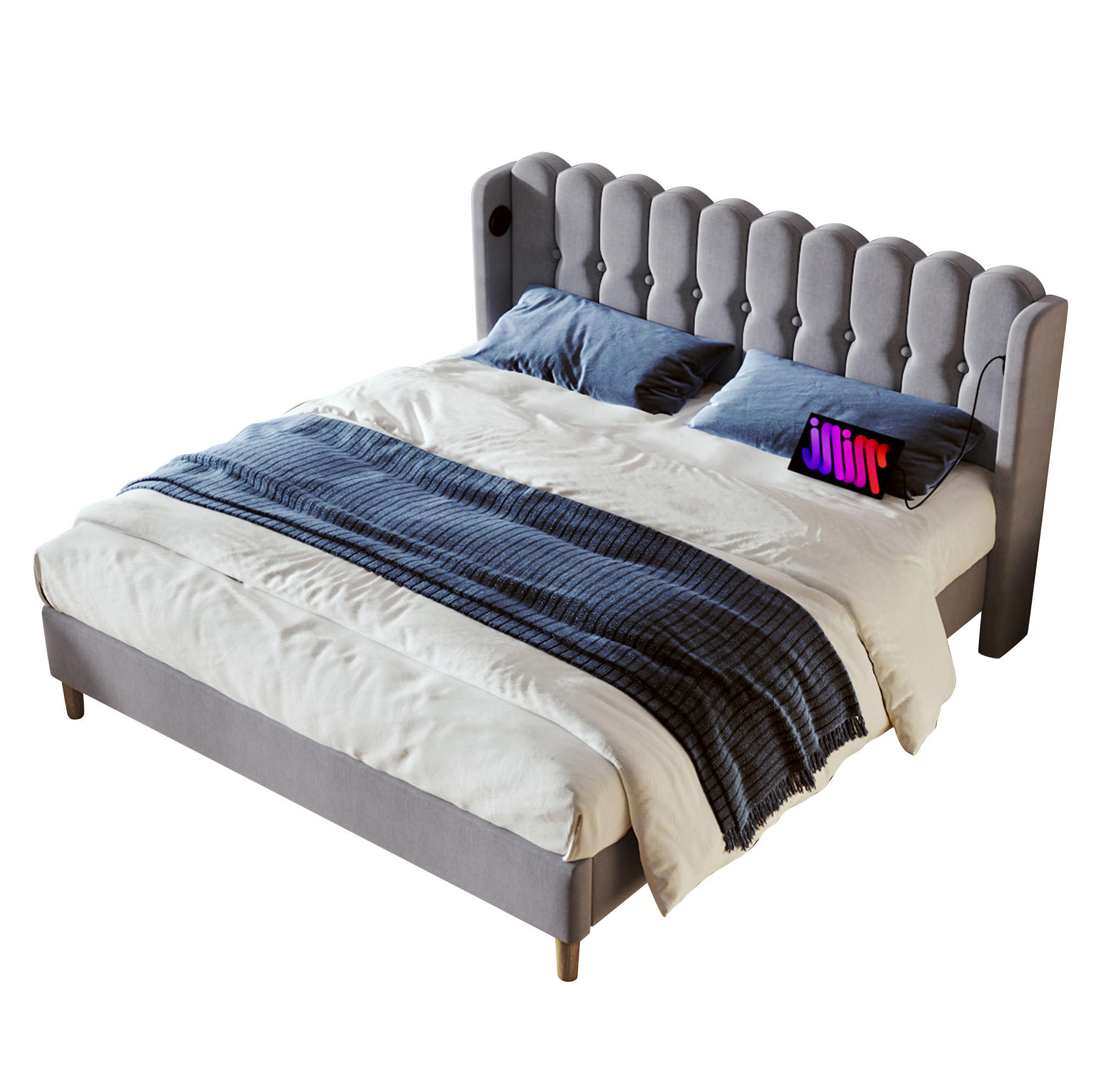 POLSTERBETT 160/200 cm Grau aus Leinen mit USB- und Typ-C-Ladefunktion - Grau, Textil (160/200cm) - OKMYHOME