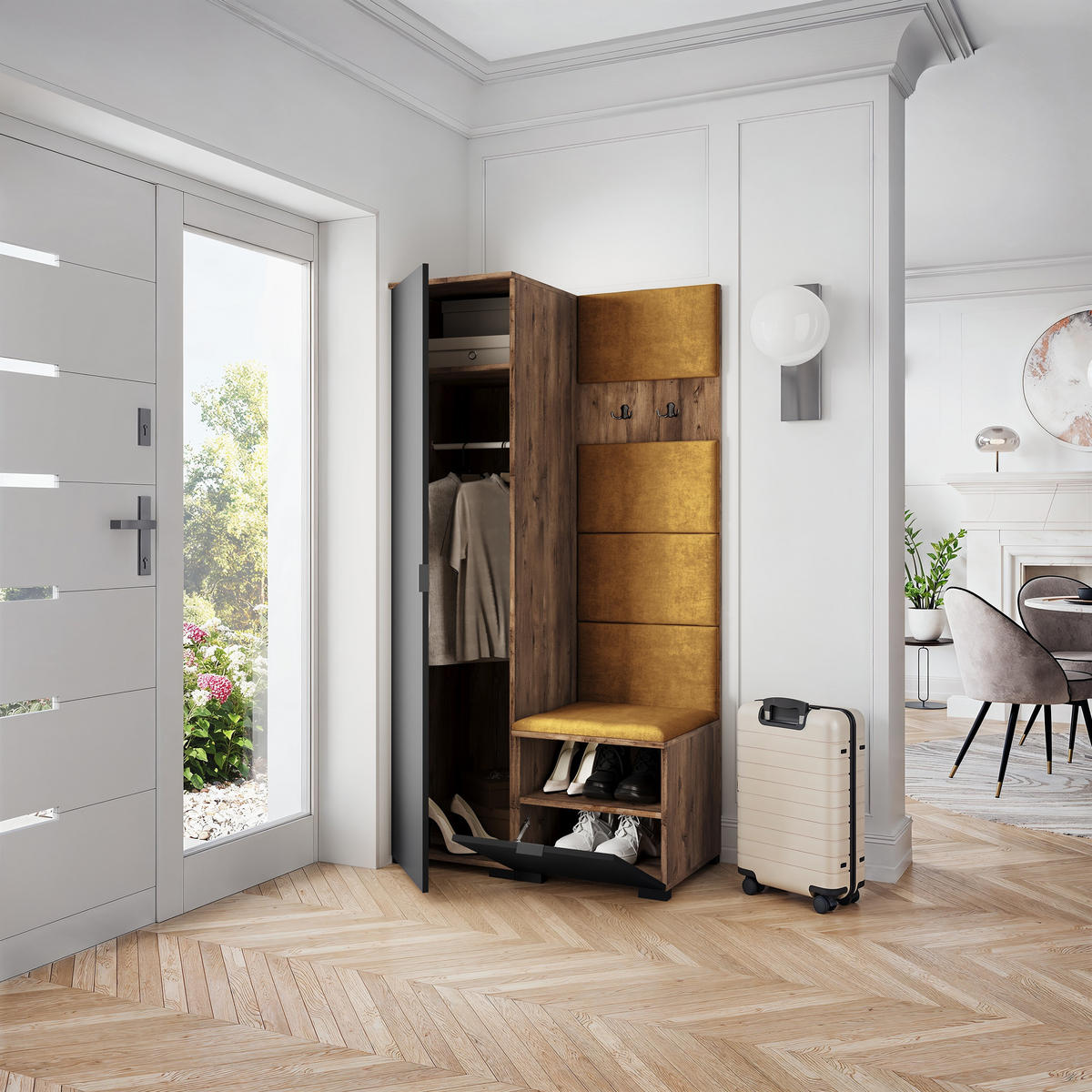 GARDEROBENSCHRANK LORI 95/181/51 cm Modern Garderobe-Set Eiche Lefkas - Eichefarben/Gelb, Holzwerkstoff (95/181/51cm) - MASSENO