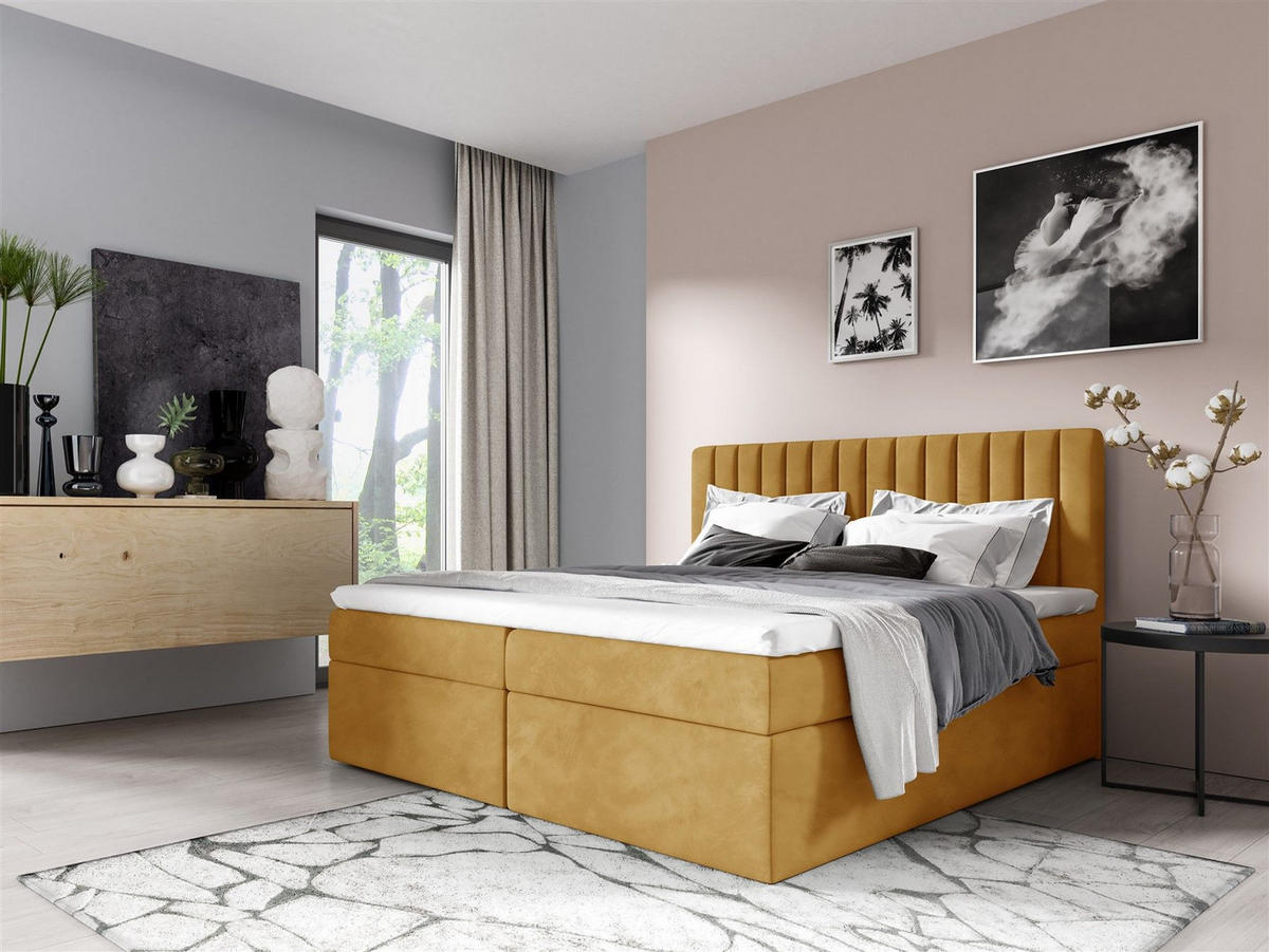 BOXBETT Linnea - Currygelb, Holzwerkstoff/Textil (120/200cm) - Fun Möbel
