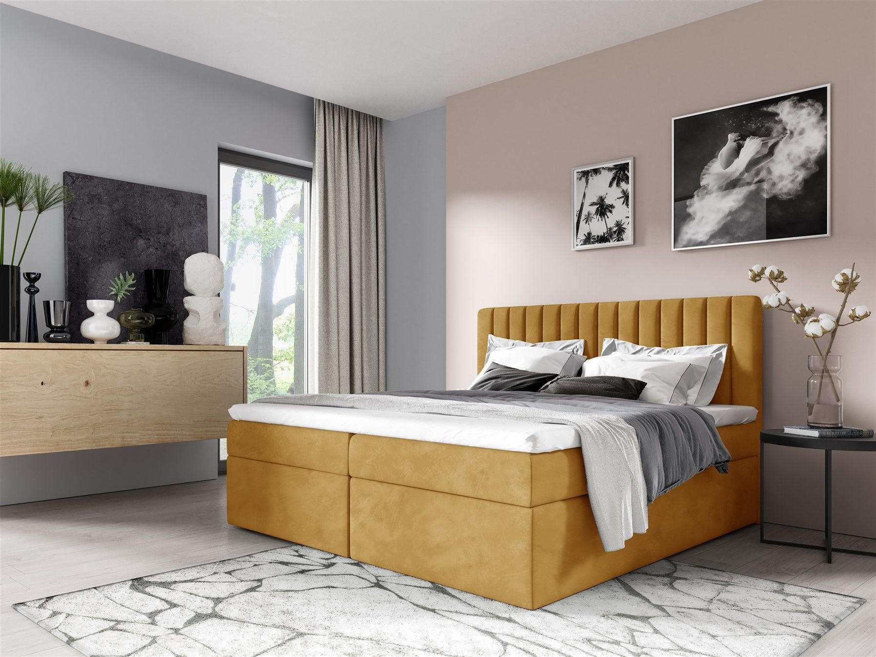 Thumbnail - Fun Möbel Boxbett, Currygelb, Textil, 180x220 cm, Schlafzimmer, Betten, Boxspringbetten