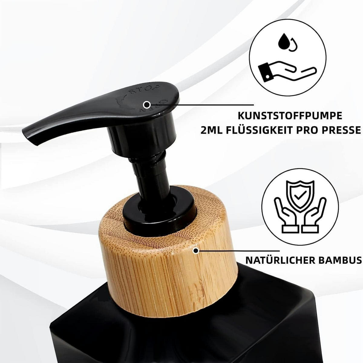 SEIFENSPENDER 2-teiliges Set Schwarz Bambus - Schwarz, Glas (5.7/18.5/5.7cm)