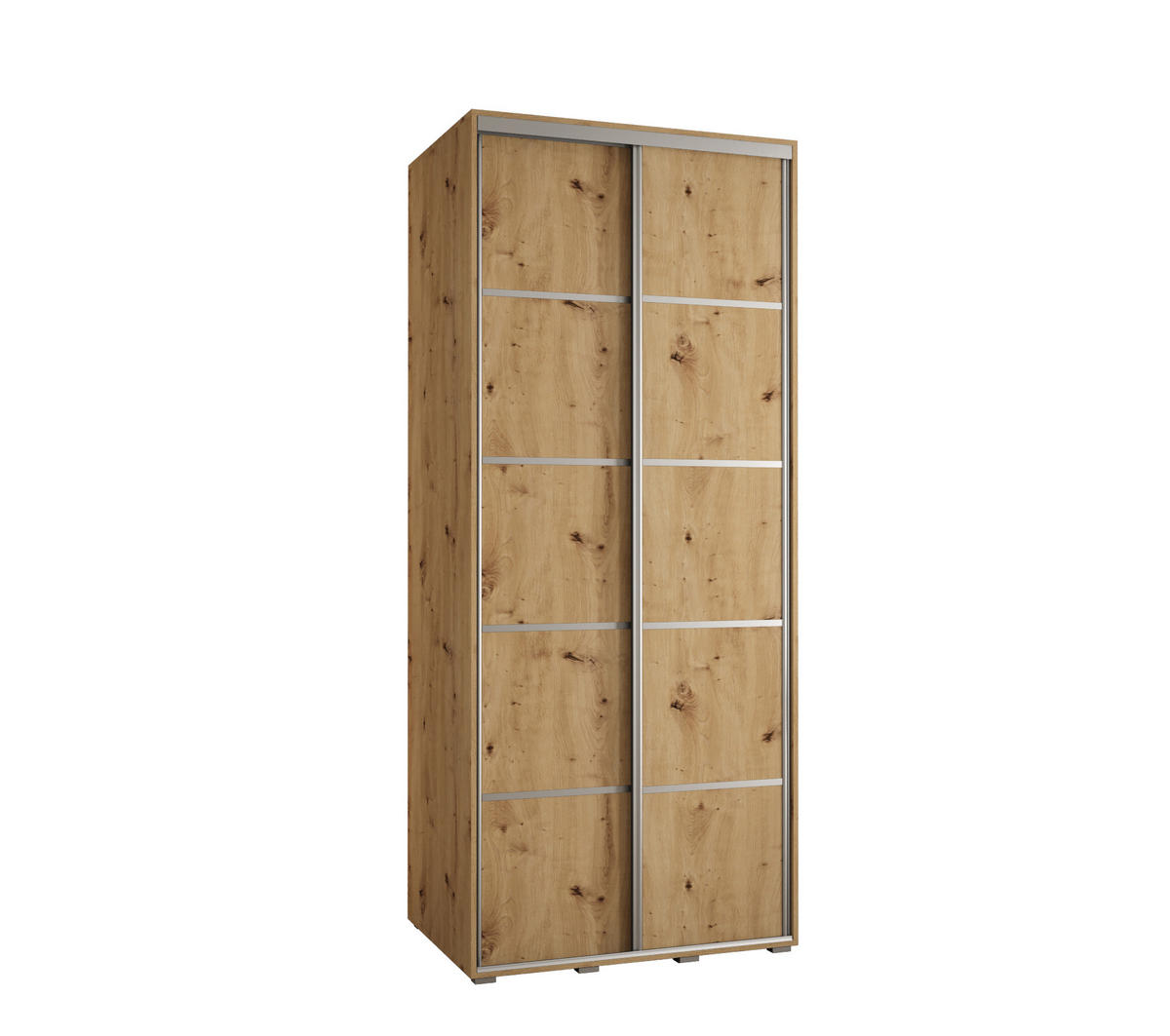 SCHWEBETÜRENSCHRANK 235,2/100/60 2-türig - Silberfarben/Eiche Artisan, Holz/Metall (100/235/60cm) - Abiks Möbel