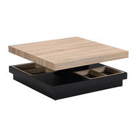 COUCHTISCH mit drehbarer Tischplatte - MDF - Schwarz lackiert & Naturfarben - FAUSTO - Schwarz, Holz (80/80/34cm) - Vente-Unique