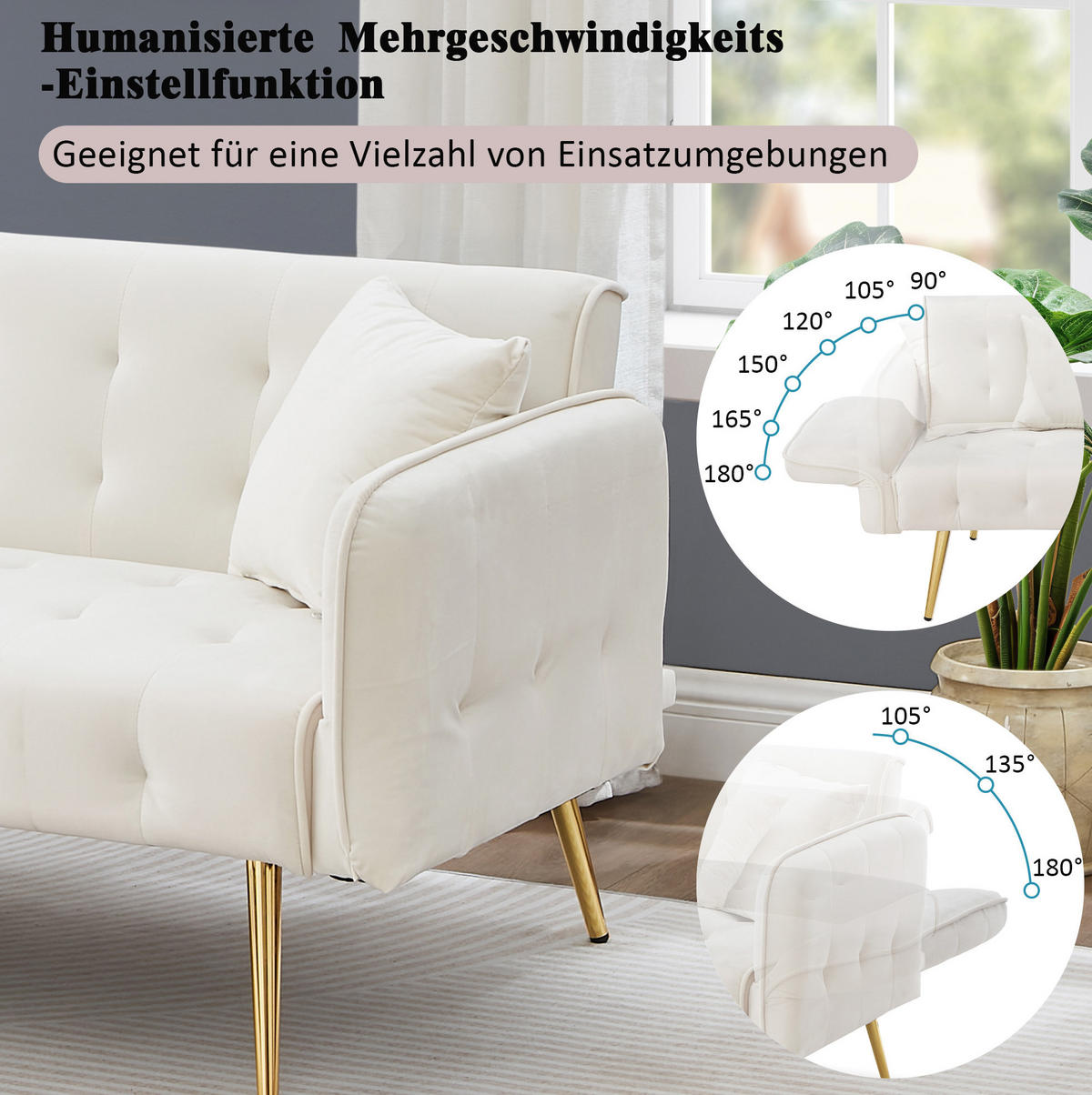SOFABETT 2-in-1 215 x 81,5 cm Velours Ancient White - Weiß, Kunststoff (178/70/82cm) - Meubliv