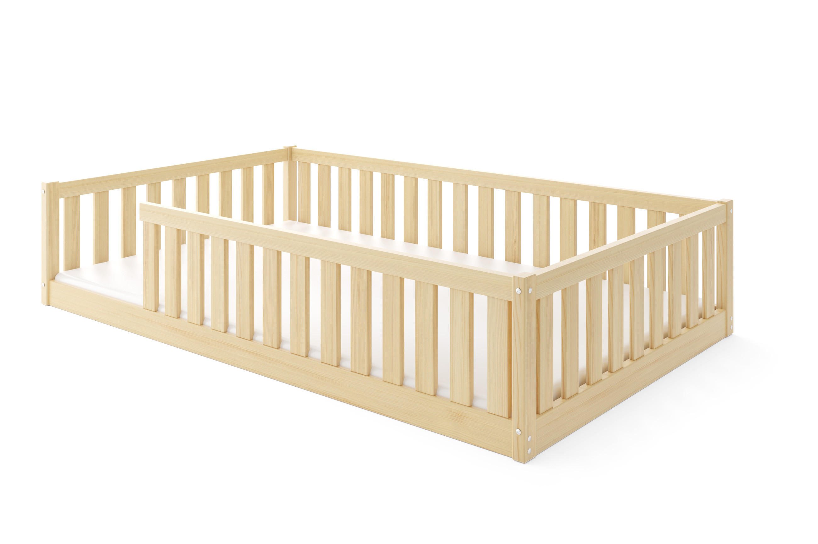 BODENBETT Bella 120x200 mit Rausfallschutz & Lattenrost Kinderbett aus Holz - Naturfarben, Holz (120/200cm) - Interbeds
