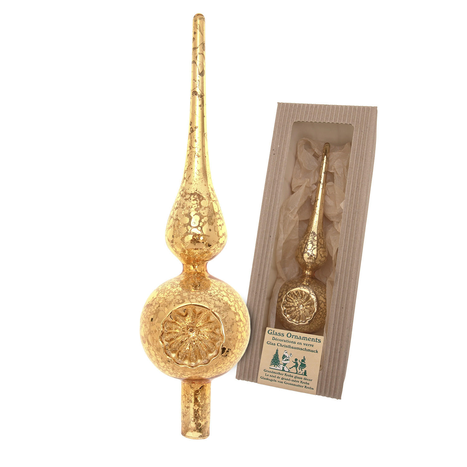 Krebs Glas Lauscha Baumspitze Gold 23 cm
