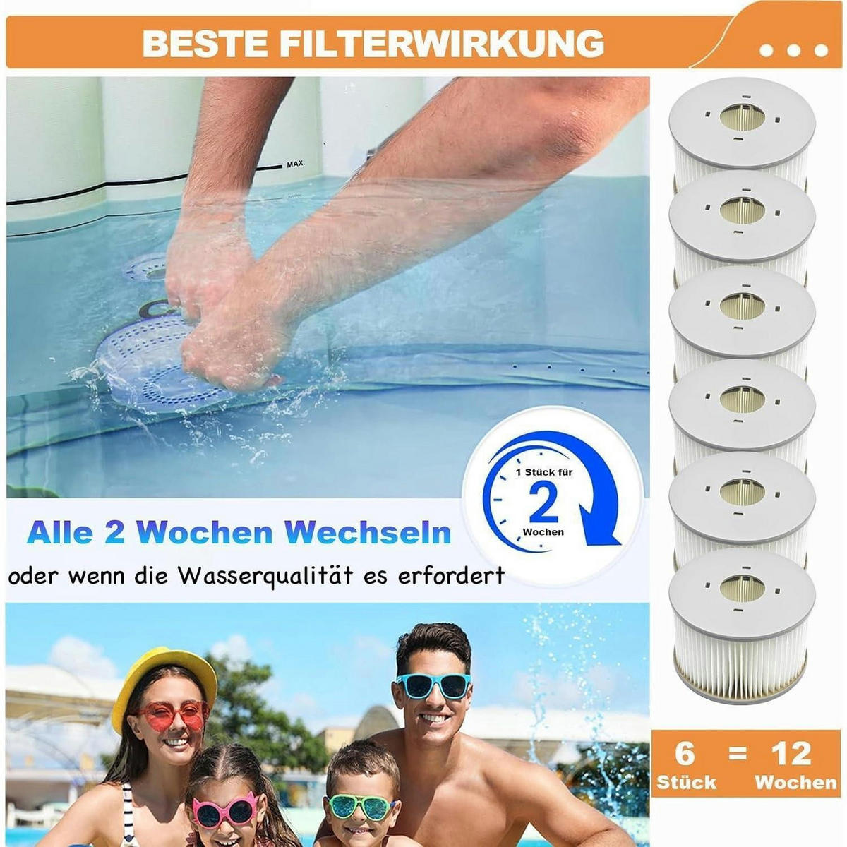 FILTERKARTUSCHEN 6er Set für Whirlpools - Grau, Kunststoff (10.8/6.8/10.8cm)