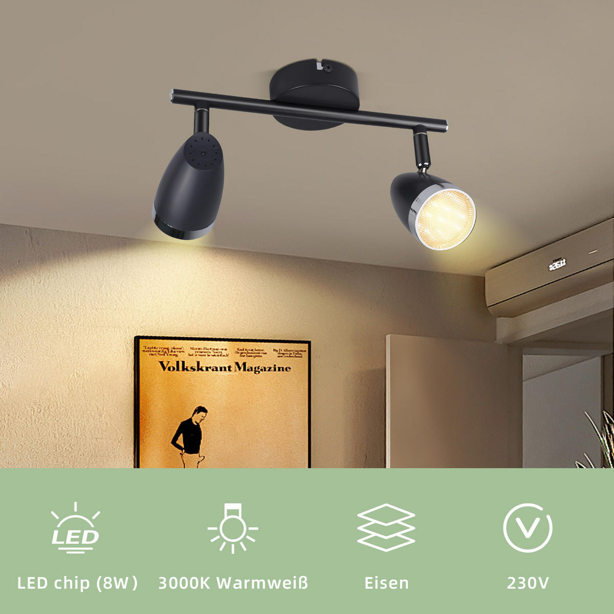 DECKENSTRAHLER Flacker 15.5/5.6/25 cm - Grau, Kunststoff (25/15.5/5.6cm) - ZMH