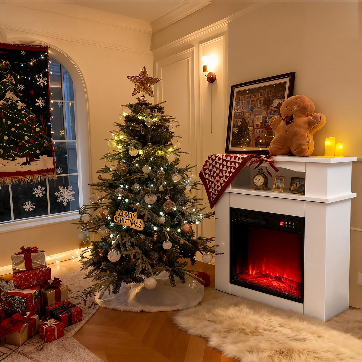 ELEKTROKAMIN mit Schrank, 1000W / 2000W Heizleistung - Weiß, Metall (48.51/45.54/13.57cm)