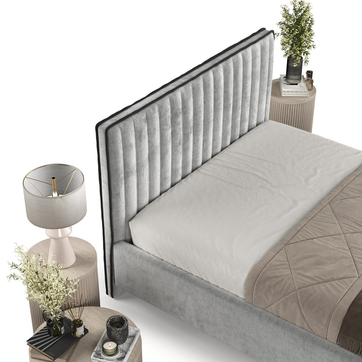 POLSTERBETT Aria 180/200 cm Hellgrau im Lotta Stoff - Hellgrau/Naturfarben, Holz/Holzwerkstoff (180/200cm) - AltaBeds