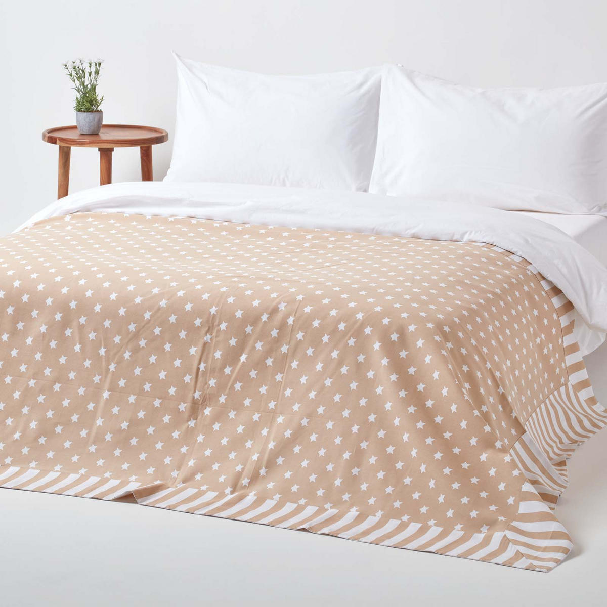 ÜBERWURF 150/200 cm, Sterne-Muster, 100% Baumwolle - Beige, Textil (150/200cm) - Homescapes