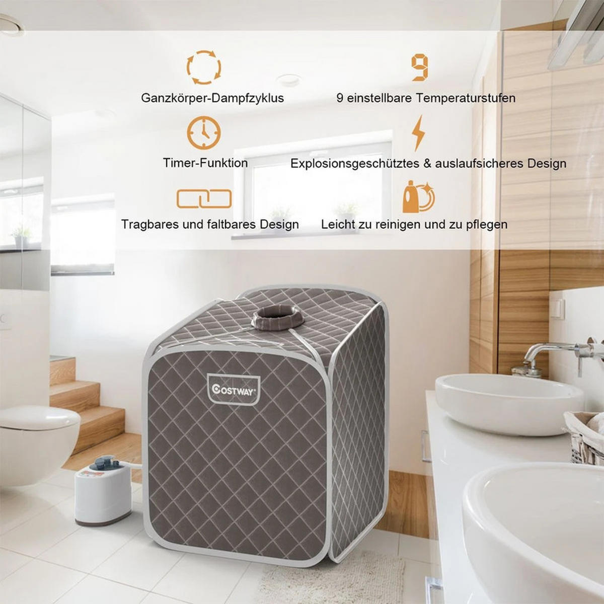 AMPFSAUNA Tragbare grau - Grau, Textil (85/106/84cm) - COSTWAY