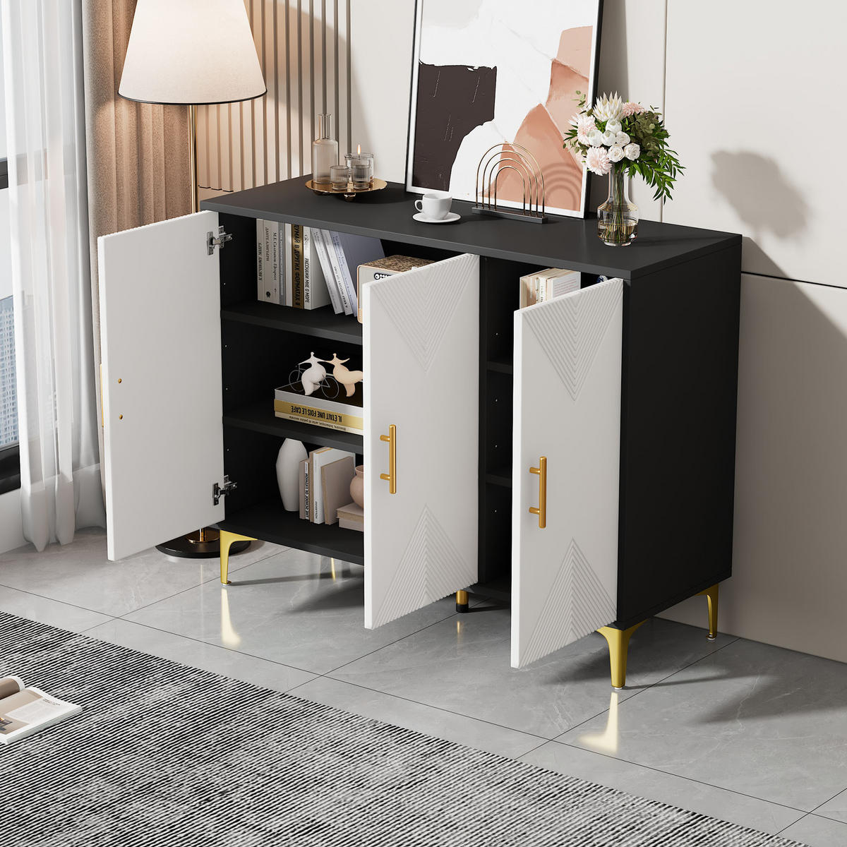 SIDEBOARD Black 120/40/88 CM - Schwarz, Holz (40/88/120cm) - Urban Meuble