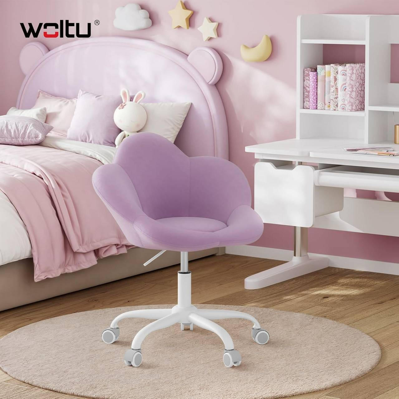 DREHSTUHL Kinder, blumenförmig, Samt, Hellviolett - Violett/Weiß, Kunststoff/Textil (62/71/51cm) - Woltu