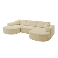 WOHNLANDSCHAFT MARI-U1 - 303x171x79 cm Beige Velours - Beige/Schwarz, Holzwerkstoff/Kunststoff (303/79/171cm) - ALTDECOR