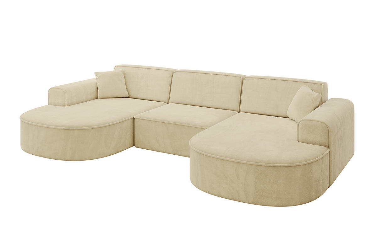 WOHNLANDSCHAFT MARI-U1 - 303x171x79 cm Beige Velours - Beige/Schwarz, Holzwerkstoff/Kunststoff (303/79/171cm) - ALTDECOR