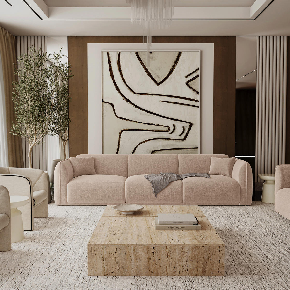 SOFA LUSH Köpergewebe mit weichem Griff Taupe 235cm - Taupe, Textil (235/72.5/90cm) - Premium Interiors