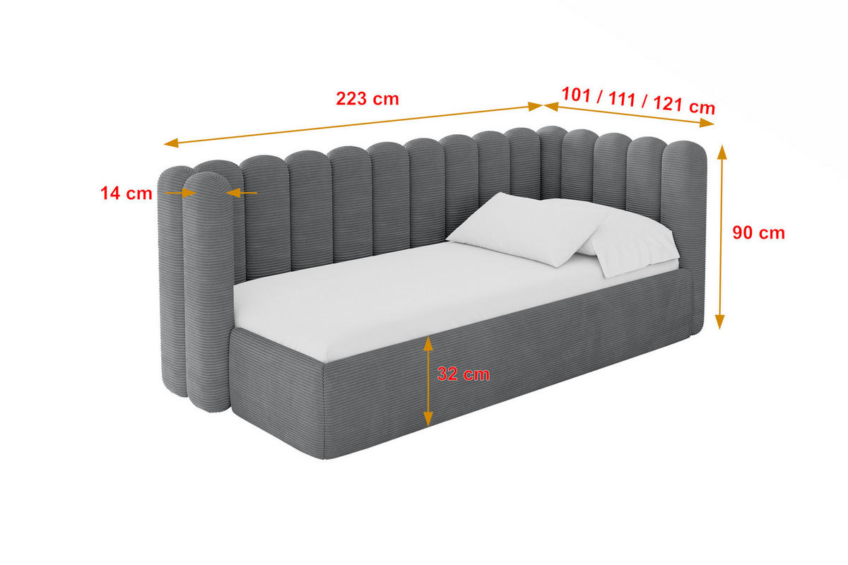 EINZELLBETT Jugendbett mit Bettkasten und Matratze H3/H4, Links - HUGY 100x200 Dunkelgrau - Graphitfarben, Holzwerkstoff/Textil (100/200cm) - ALTDECOR