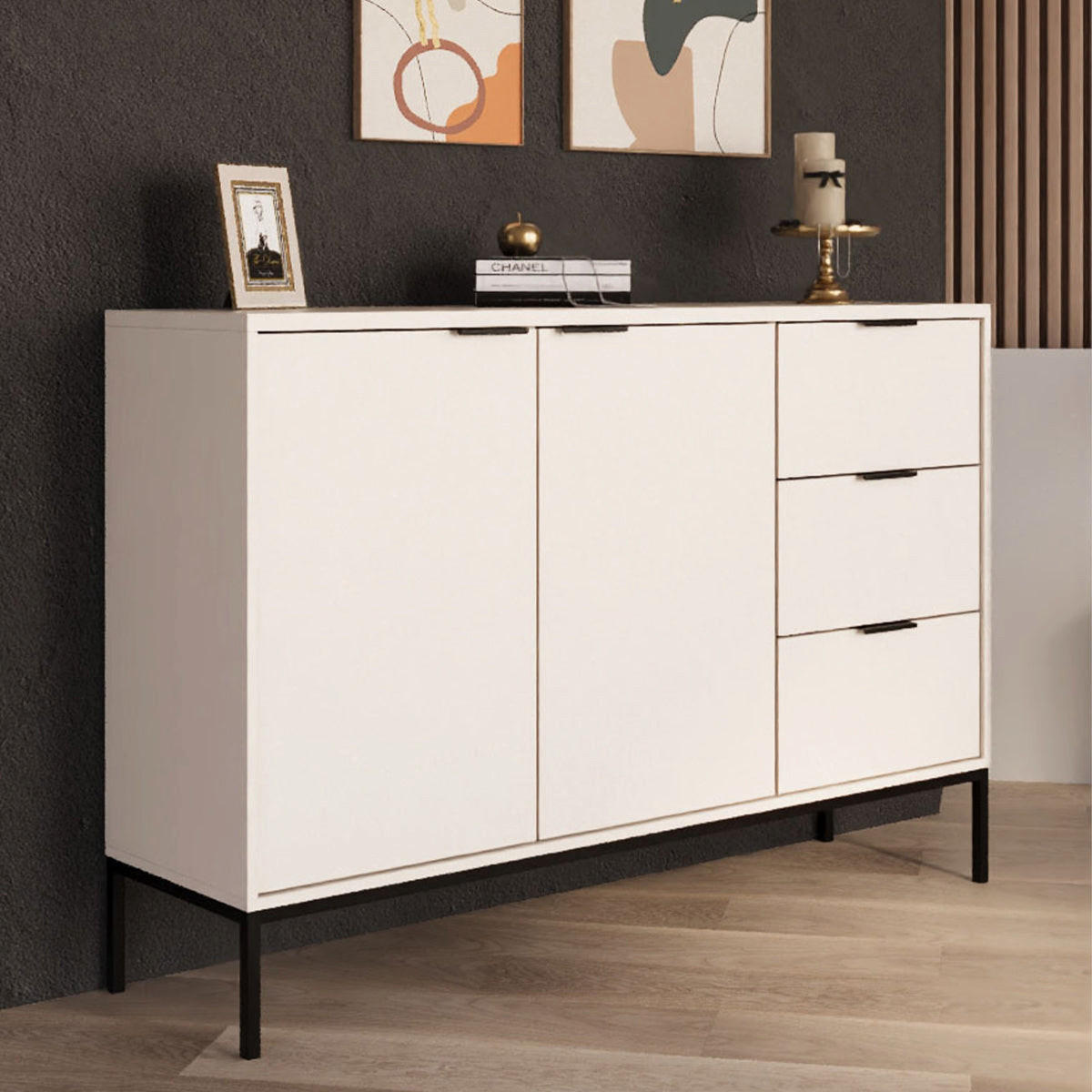 KOMODA Seattle Črno-belo - bela, leseni material (150/100.4/40cm) - Petits-meubles