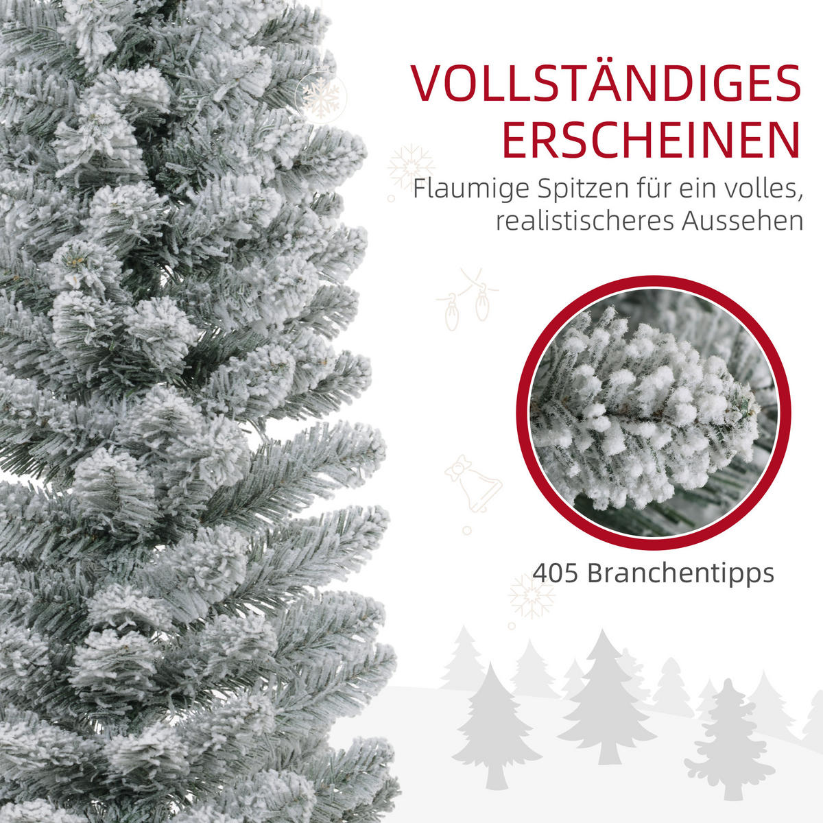KÜNSTLICHER Weihnachtsbaum 210 cm mit 180 LED-Lichten faltbar Standfuß Grün+Weiß - Weiß/Grün, Kunststoff/Metall (210cm) - HOMCOM
