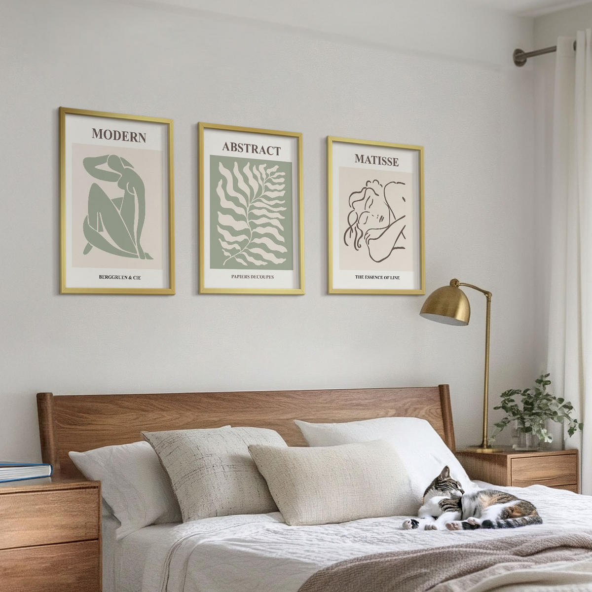 WANDBILDER 3er Set - 40x60 cm Goldrahmen - Stilvolle grüne Gemälde mit Figuren - Goldfarben, Kunststoff (40/60cm) - ArtPrintCave