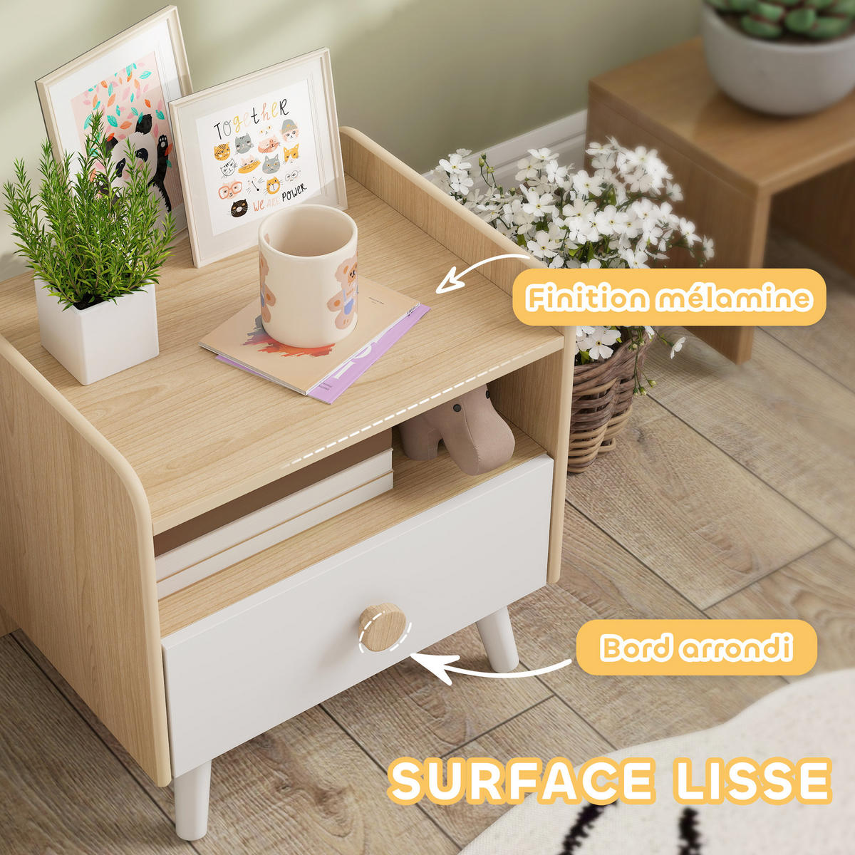 NACHTTISCH DE-18633 mit Schublade, offenem Fach Naturholz - Weiß, Holzwerkstoff (32.5/40/40cm) - ComfortXL