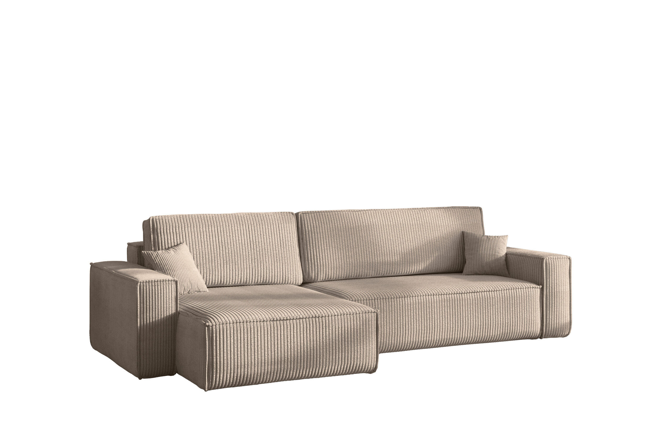 ECKSOFA Mit Schlaffunktion Und Bettkasten, Eckcouch BEST XL Stoff Poso Dicker Cord Dunkelbeige Links - Beige/Schwarz, Holz/Kunststoff (142/274cm) - Kaiser Möbel