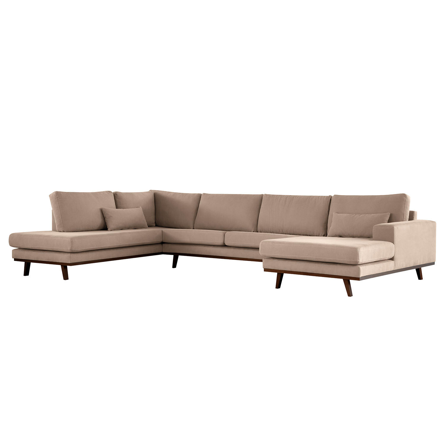 WOHNLANDSCHAFT mit Longchair - Taupe/Buchefarben, Textil (371/81/219cm) - home24