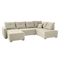 WOHNLANDSCHAFT mit Schlaffunktion und Bettkasten, spiegelverkehrt montierbar U-Form B313/T200/H92 cm, Cord Beige Grau / 15218 - Greige/Eichefarben, Holz/Textil (313/92/200cm) - luma-home