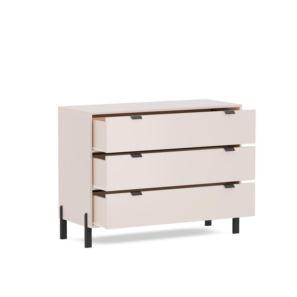 KOMMODE Calma Sandbeige, Schubladenkommode mit Schwarz Beine - Beige/Schwarz, Holzwerkstoff (109/85/45cm) - Bettso