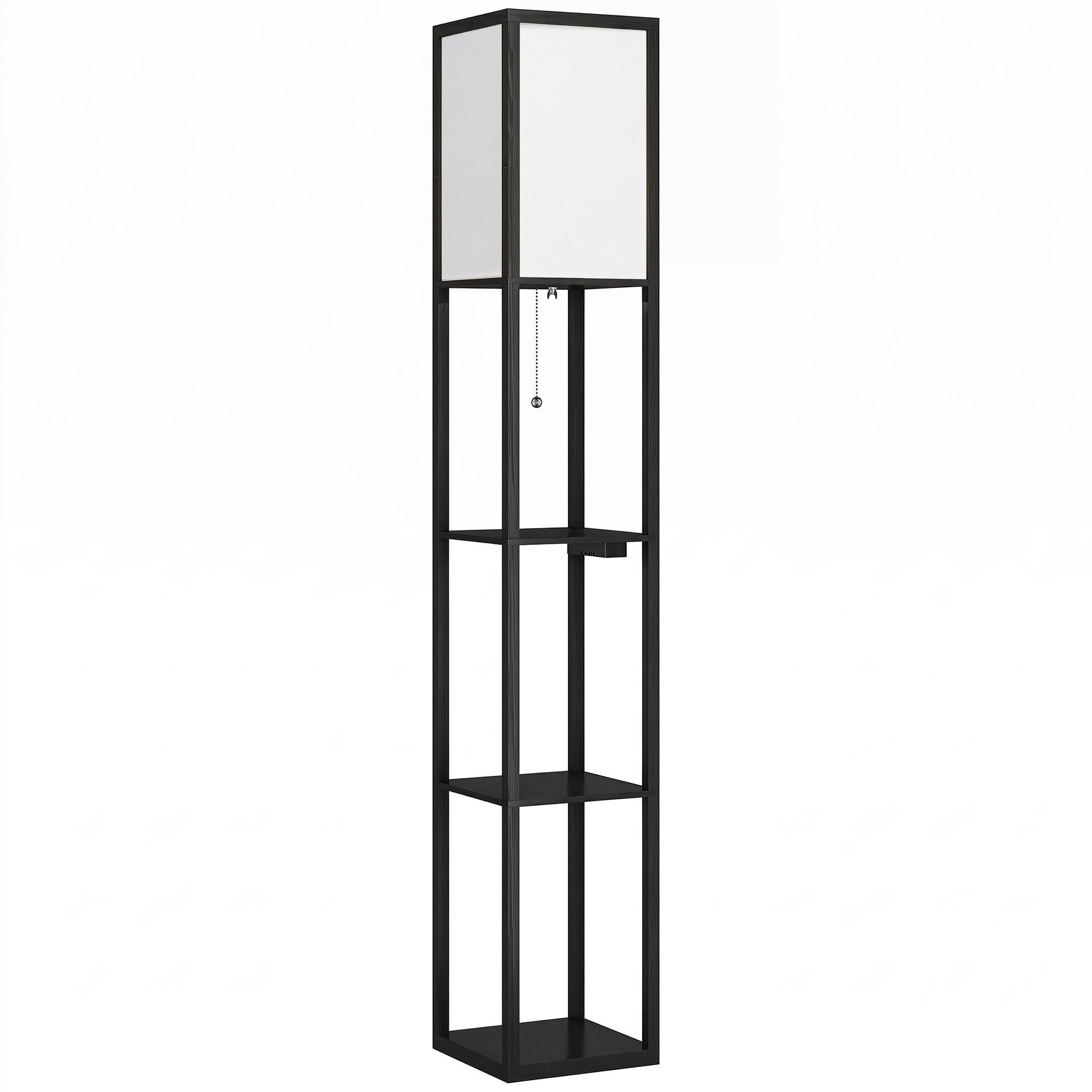 HOMCOM STOJACÍ lampa s policemi z černého MDF