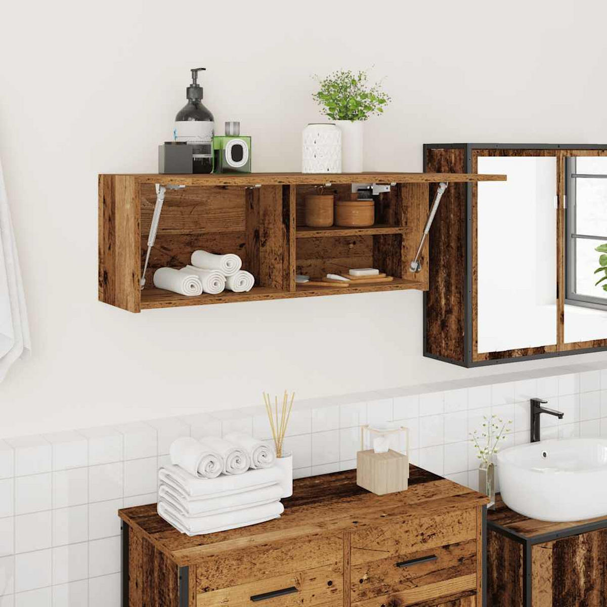 BAD-WANDSCHRANK Altholz-Optik 80/25/30 Cm Holzwerkstoff - Dunkelbraun, Holzwerkstoff (25/30/80cm) - vidaXL
