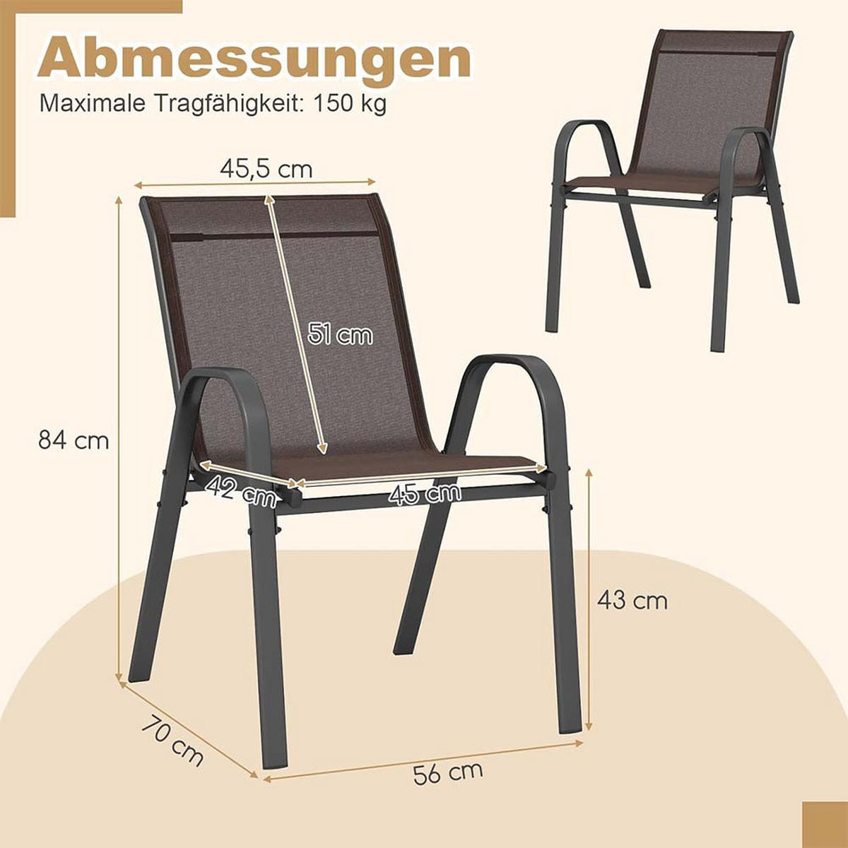 GARTENSTÜHLE Braun(4-teilig) - Braun, Metall (70/84/56cm) - COSTWAY
