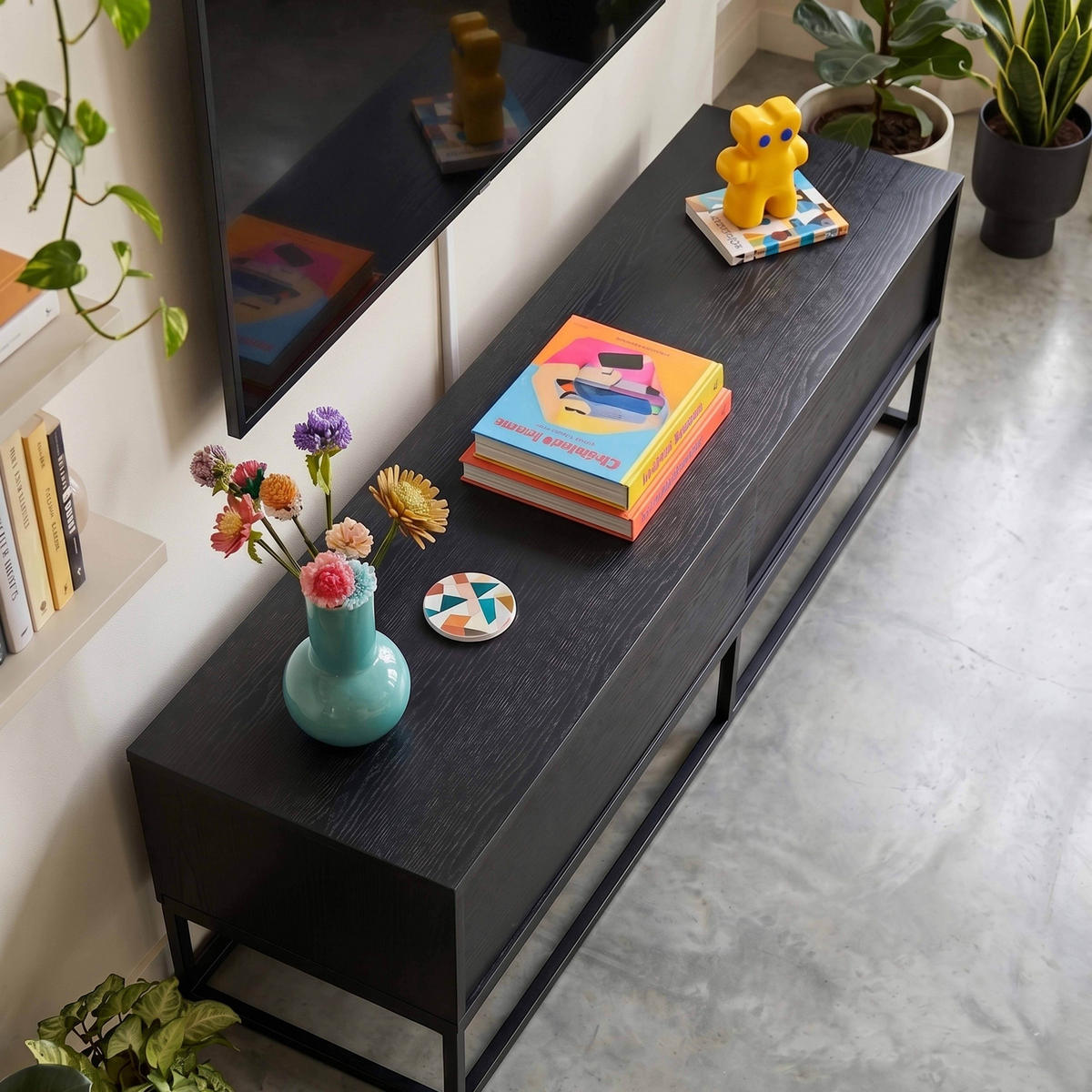 TV-SCHRANK, Schwarz - Schwarz, Holz (140/45/40cm) - Oviala