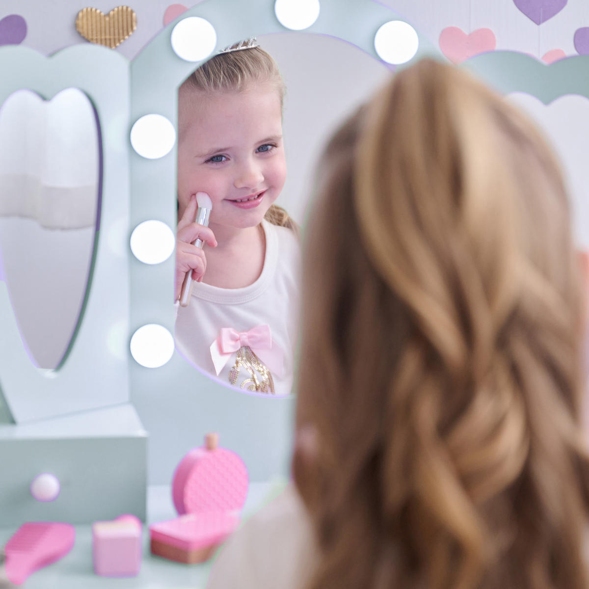 SCHMINKTISCH herzförmig mit LED, Hellblau, 100cm - Blau, Holzwerkstoff (33/100/65cm) - Teamson Kids