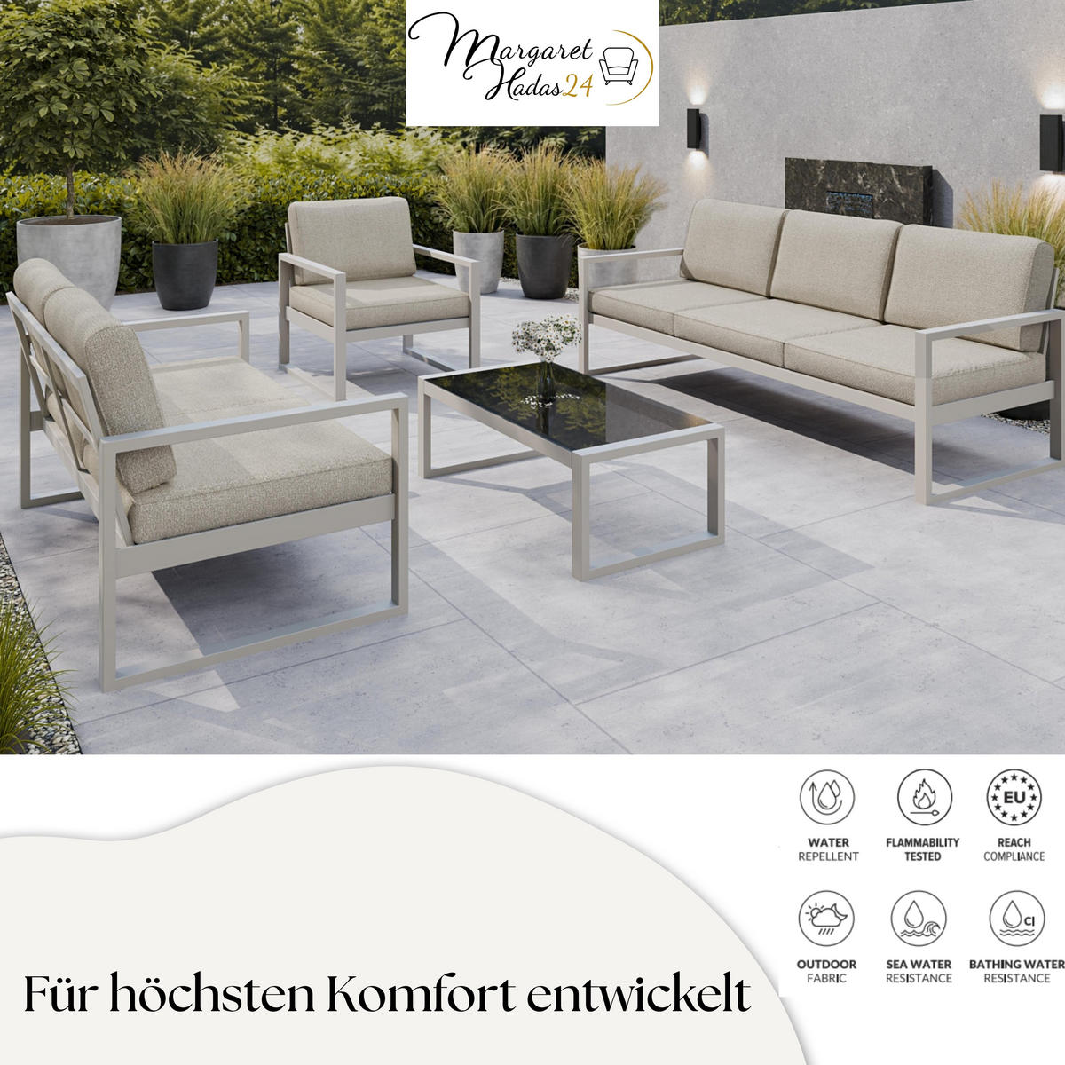 GARTENSESSEL Madera 76x80 cm, kaschmir, ecru - Kaschmir/Ecru, Kunststoff/Metall (76/86/80cm) - Margaret Hadas24