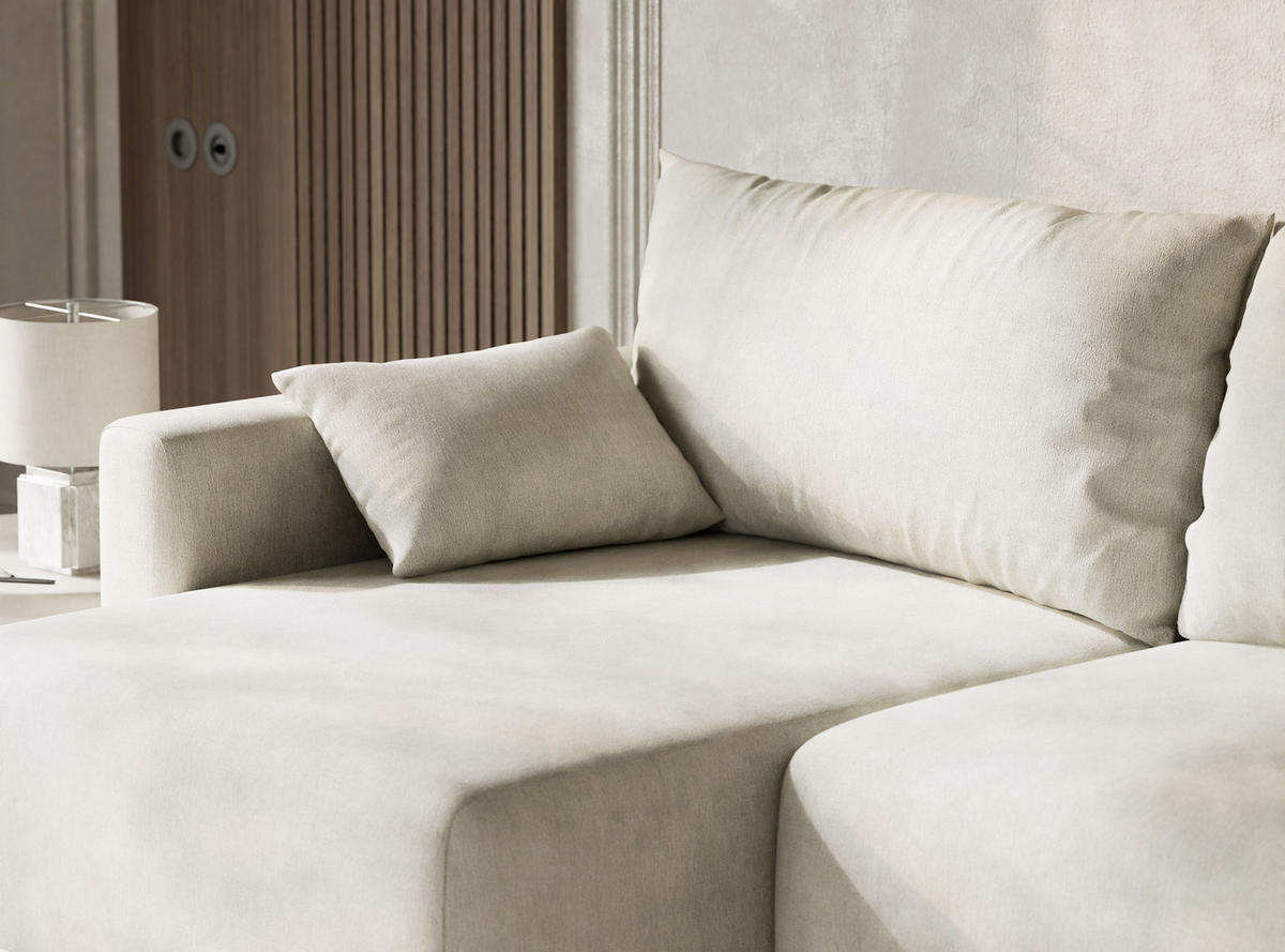 ECKSOFA MIT SCHLAFFUNKTION Leon Creme Webstoff - Creme/Schwarz, Holz/Holzwerkstoff (148/239cm) - Maison de Reve