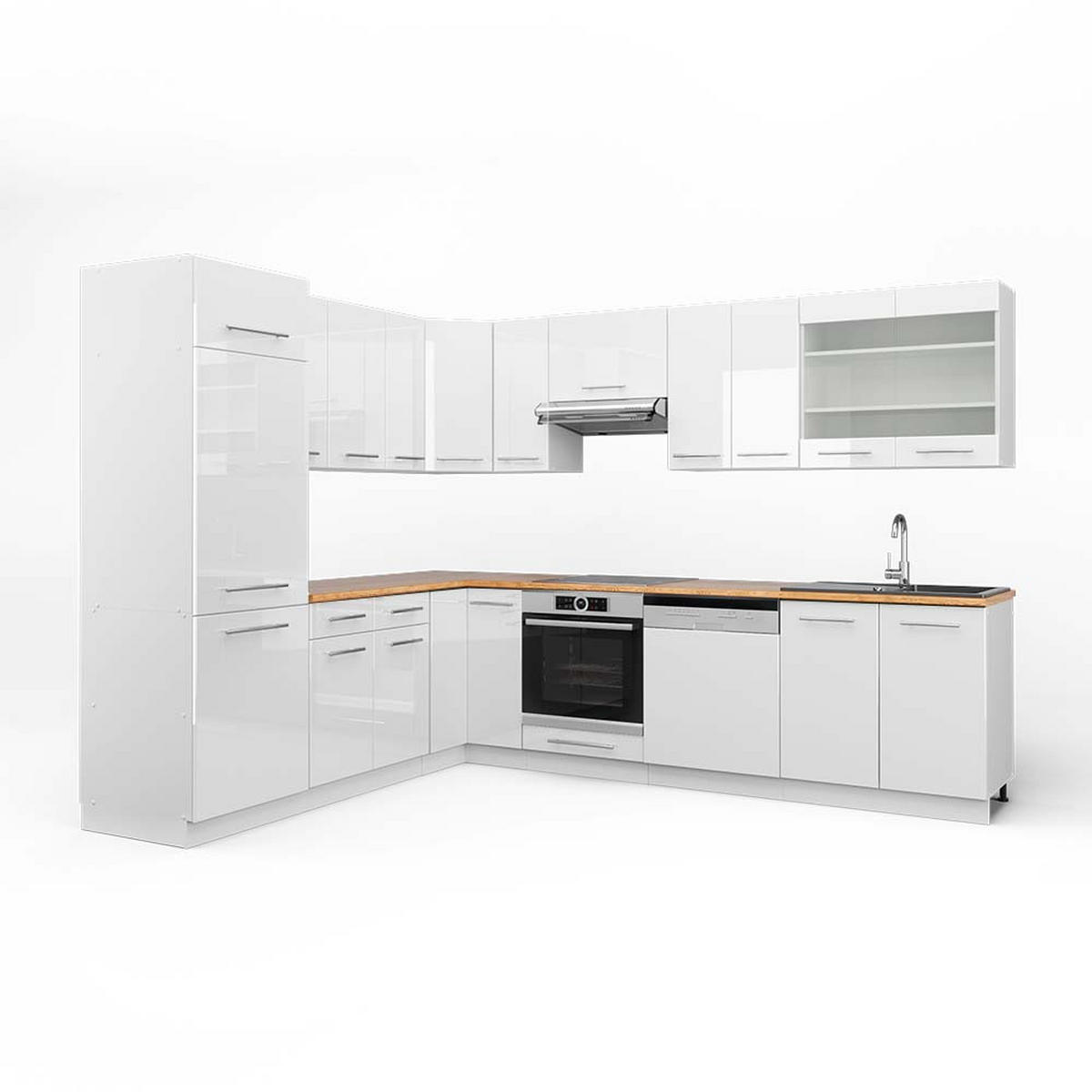 ECKKÜCHE Fame-Line Weiß Hochglanz/Weiß 227 x 287 cm, AP Eiche - Weiß Hochglanz/Weiß, Holzwerkstoff (287/81.6/60cm) - Vicco
