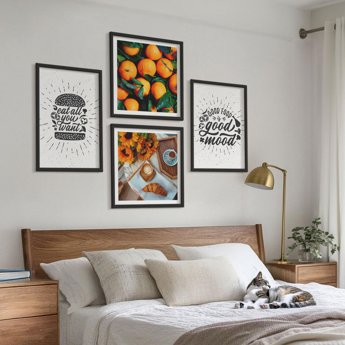 BILDER SET 4er Set - 50x50 cm & 40x60 cm Schwarzer Rahmen - Juicy Oranges Kitchen - Schwarz, Kunststoff (50/50cm) - TULUP