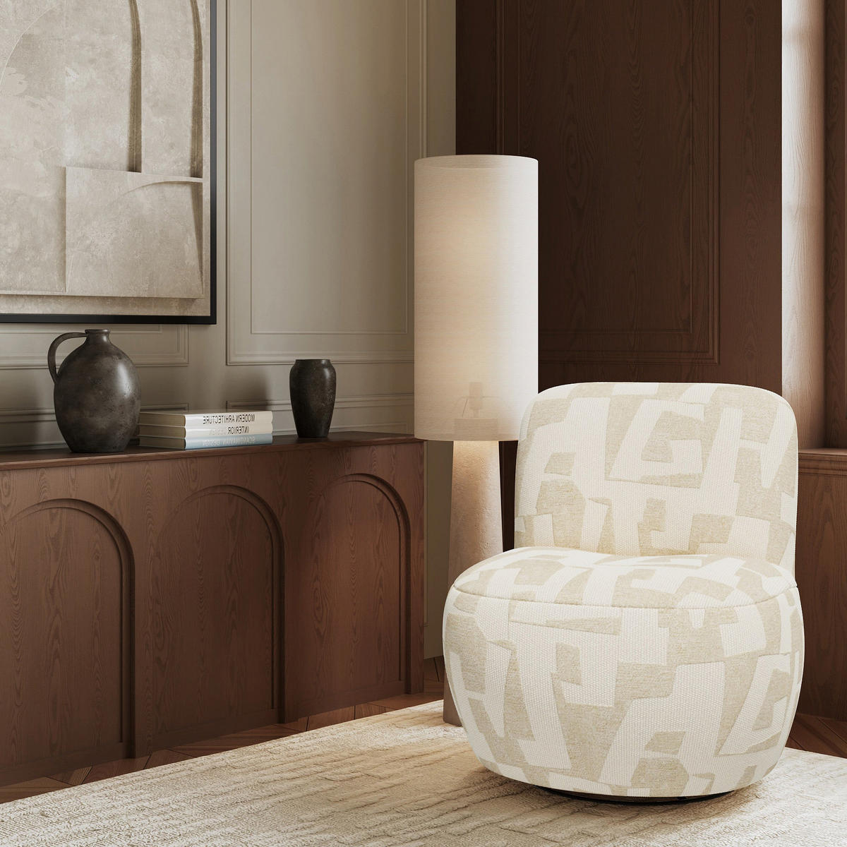 WOHNZIMMERSESSEL JENA drehbar strukturierter Stoff mit Muster Ecru 65cm - Ecru/Creme, Textil (65/72/71cm) - Sia Home