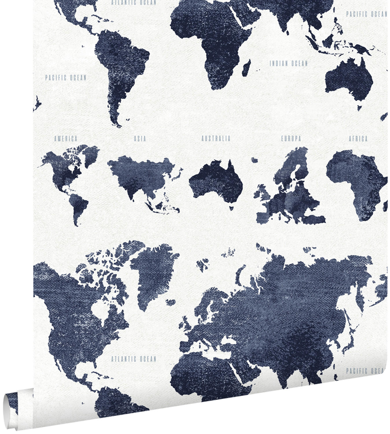TAPETE vintage Weltkarten 53 cm x 10.05 m - Blau, Papier (53/0.1cm) - ESTAhome