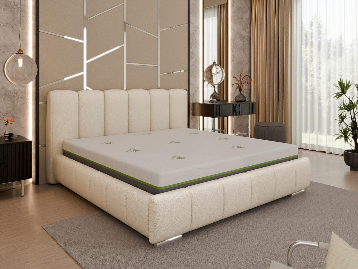 POLSTERBETT Zaira 180x200cm – Elegantes Polsterbett für modernen Wohnstil , ZONIERTE TASCHENFEDERN KOKOS (21cm), beige - Beige, Holz (180/200cm) - Homesy